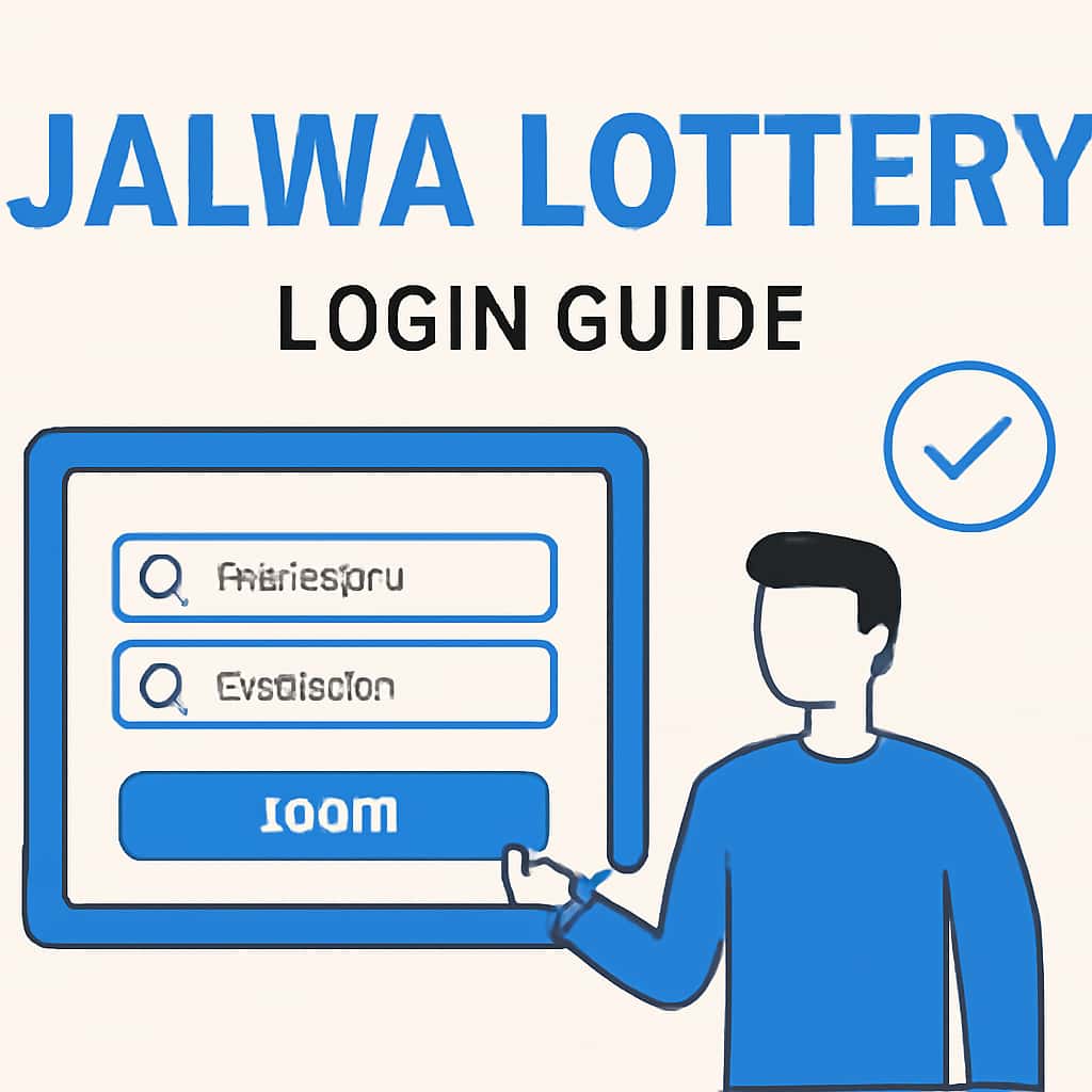 An educational illustration detailing the Jalwa Lottery login steps.